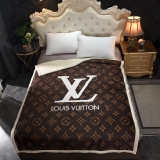 ルイヴィトン　Louis Vuitton　毛布　暖かい　厚手　掛け毛布　モノグラム柄　ブランケット　ブラウン　大きロゴ