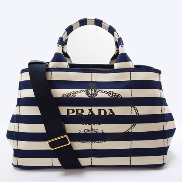 【国内発送】 PRADAプラダスーパーコピー カナパ 2WAYトートバッグ Mサイズ ボーダー B2642B