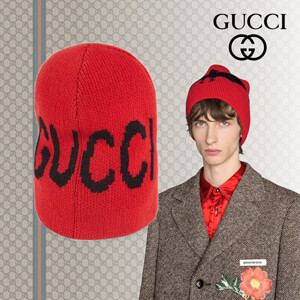 18AW【グッチスーパーコピー】バット&グッチロゴ付き ウールハット ビーニー