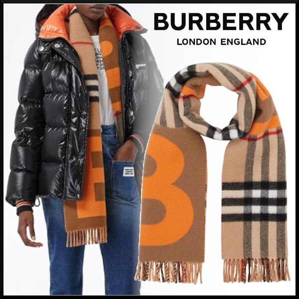 SS20◆BURBERRY◆チェック&Bモチーフ カシミアスカーフ
