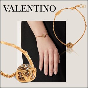 ヴァレンティノ_ VLOGO メタル×クリスタル ブレスレット GOLD