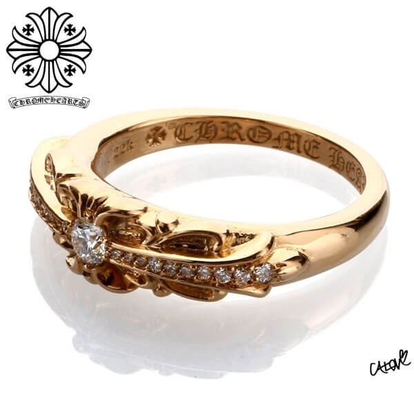 クロムハーツ フローラル 22kGold ダイアモンド ゴールド リング 偽物 ch2104138