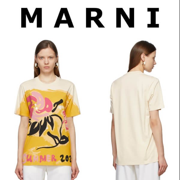 ◆マルニ◆ グラフィック Tシャツ スーパーコピー/ ベージュ