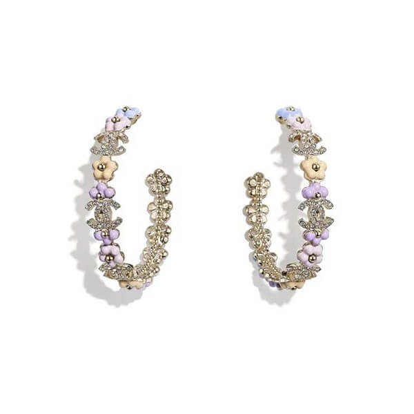 【人気】シャネル ピアス メタル&クリスタル フープ フラワー AB6029B05312