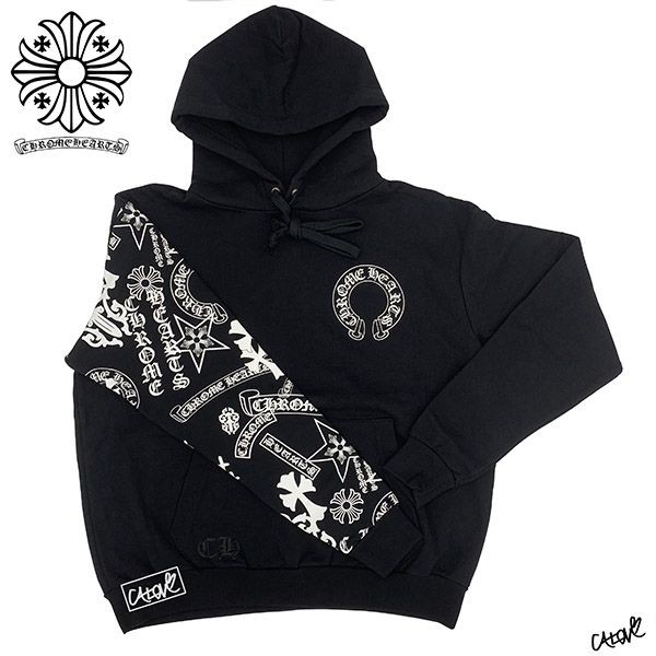 クロムハーツ パーカー 偽物 ホースシュー×マルチロゴ BLACK 人気商品