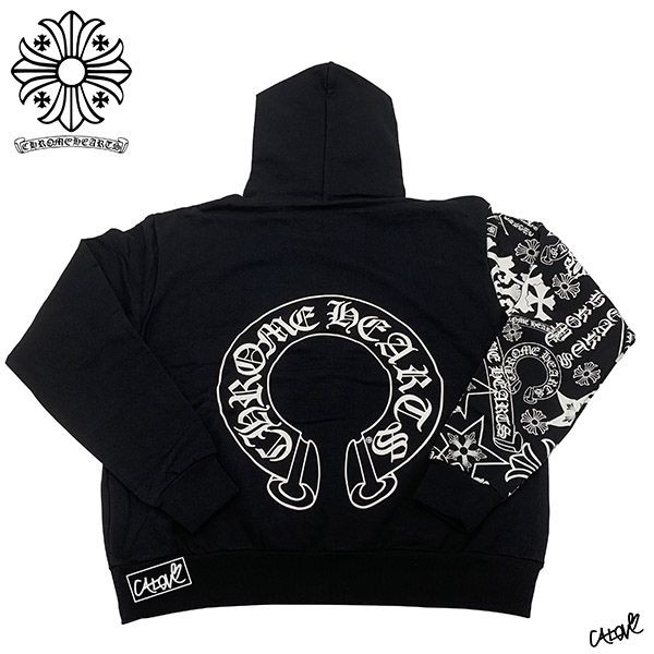 クロムハーツ パーカー 偽物 ホースシュー×マルチロゴ BLACK 人気商品