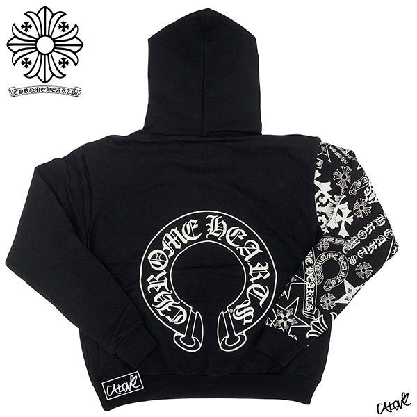 クロムハーツ パーカー 偽物 ホースシュー×マルチロゴ BLACK 人気商品
