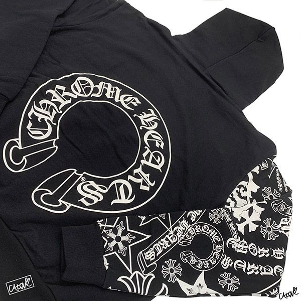 クロムハーツ パーカー 偽物 ホースシュー×マルチロゴ BLACK 人気商品