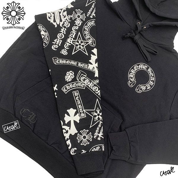 クロムハーツ パーカー 偽物 ホースシュー×マルチロゴ BLACK 人気商品
