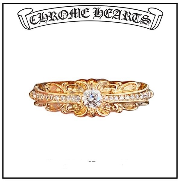 クロムハーツ フローラル 22kGold ダイアモンド ゴールド リング 偽物 ch2104138