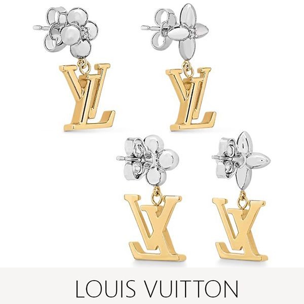 ルイヴィトン ピアス スーパーコピー LVロゴ＆フラワー バイカラー M01287