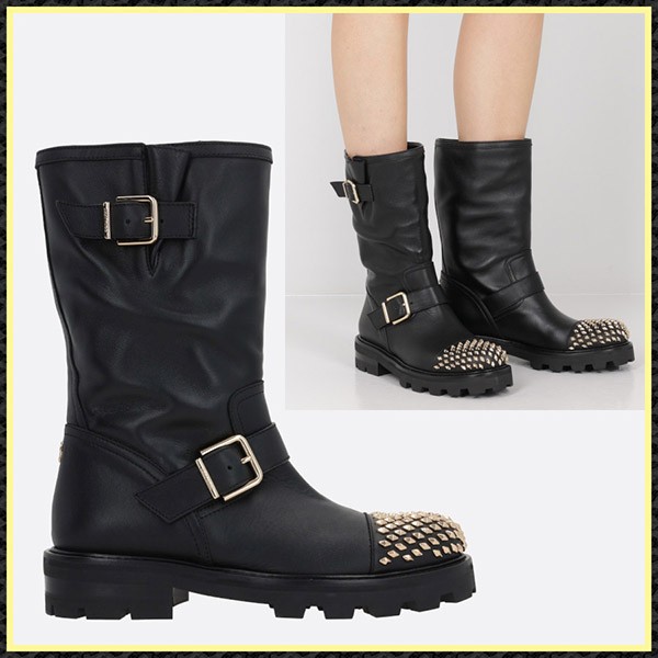 ジミーチュウ コピー♪Biker II スタッズ付きレザーバイカーブーツ c2392304