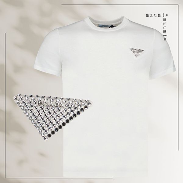 完売人気黒ローファーと♪プラダ ラインストーンロゴ Tシャツ 偽物35838RS162