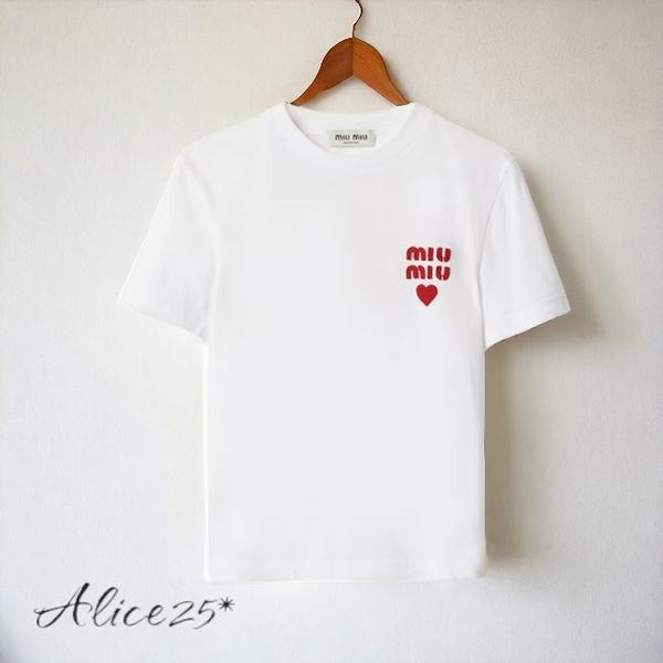 [ミュウミュウ]コットンジャージー Tシャツ コピー半袖 ホワイトMJN499