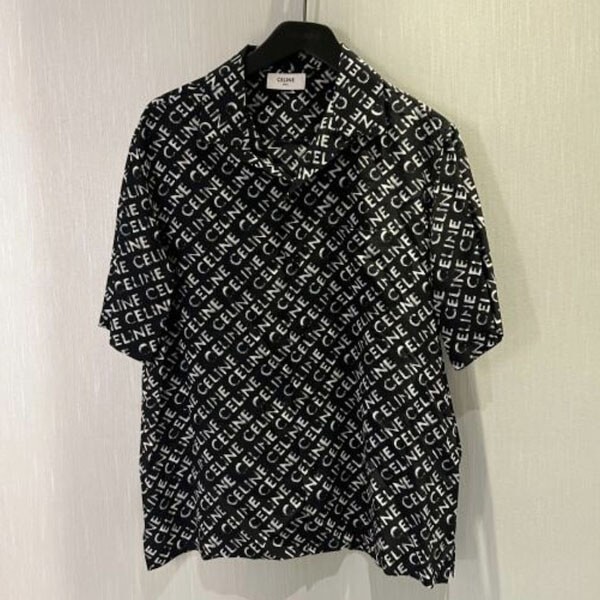 セリーヌ 偽物 プリントクレープデシン シルク製アロハシャツ 2C946748T.38CE