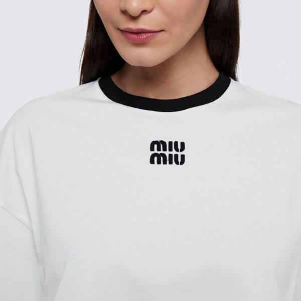 人気 ミュウミュウ tシャツ 偽物 コットン ロゴ Tシャツ 2色 MJN52314