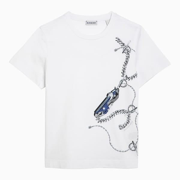 バーバリー ホワイト プリント コットン Tシャツ パロディ 80882151