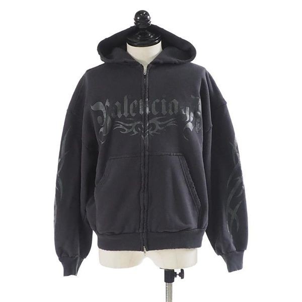 使い勝手良し☆バレンシアガ Tacky ロゴ コットン フーディ M[RESALE]bl12071