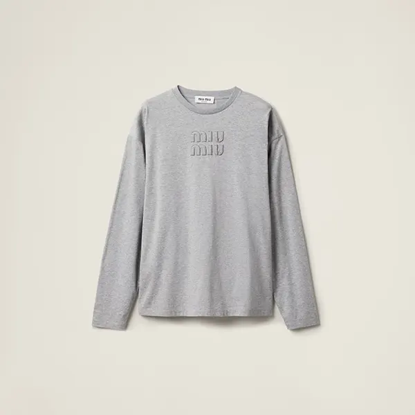 即発送★ミュウミュウ ロゴ刺繍入りコットンTシャツ 偽物 MJL862_1YXT_F0031_S_232
