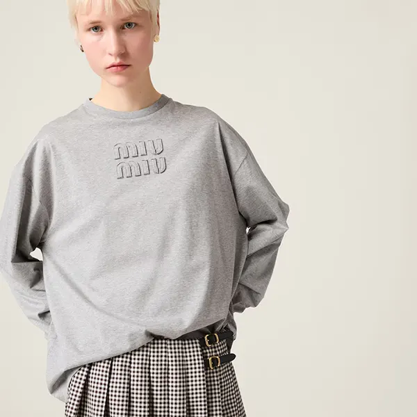 即発送★ミュウミュウ ロゴ刺繍入りコットンTシャツ 偽物 MJL862_1YXT_F0031_S_232