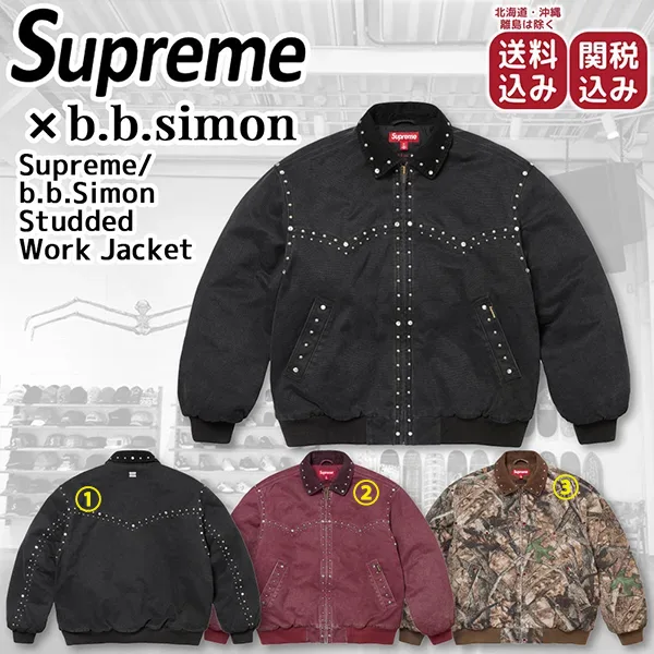 日本人気◆【シュプリーム x b.b.simon】スタッズ ワークジャケット 偽物 bb25328