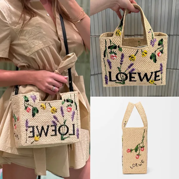 ロエベ フォントトートバッグ パチモン ラフィア 花刺繍 ALF1B59X26