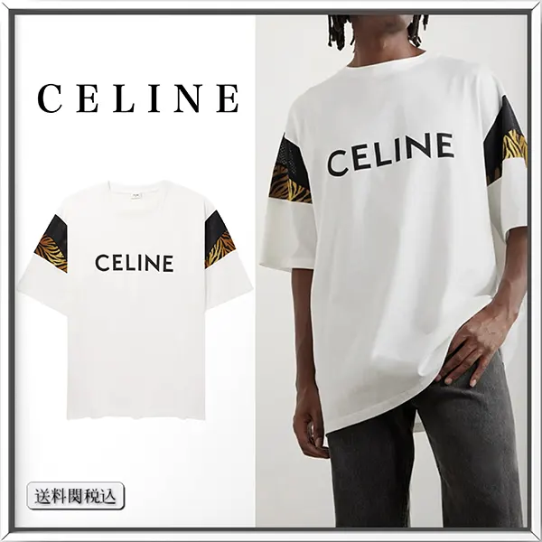 7日間返品返金保障セリーヌ ロゴプリント メッシュトリム Tシャツ w25042401