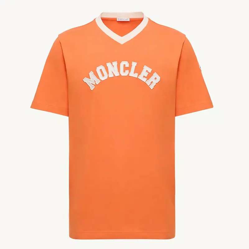 モンクレール ロゴ コットンピケ Vネック Tシャツ レプリカ 2色 mk20250805