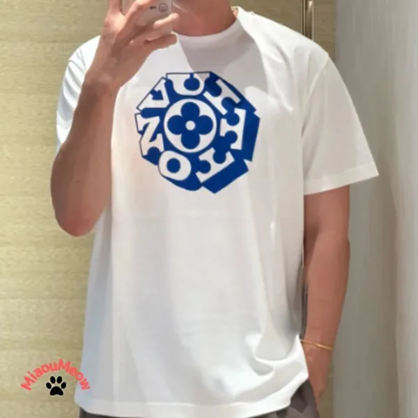 数量限定版！メンズ*LV*ブルーブ ルイヴィトン コピー ロックロゴ ホワイト Tシャツ 半袖 1AIML