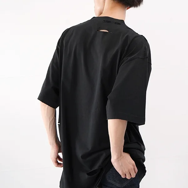 [N級品]激安バレンシアガ ルーズフィット コピー DESTROYED Tシャツ 651795 ブラック