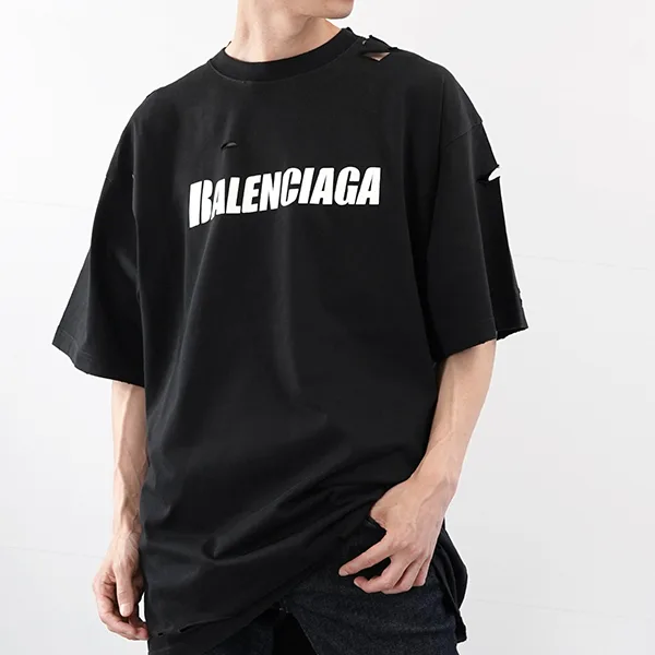 [N級品]激安バレンシアガ ルーズフィット コピー DESTROYED Tシャツ 651795 ブラック