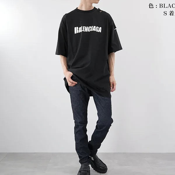 [N級品]激安バレンシアガ ルーズフィット コピー DESTROYED Tシャツ 651795 ブラック
