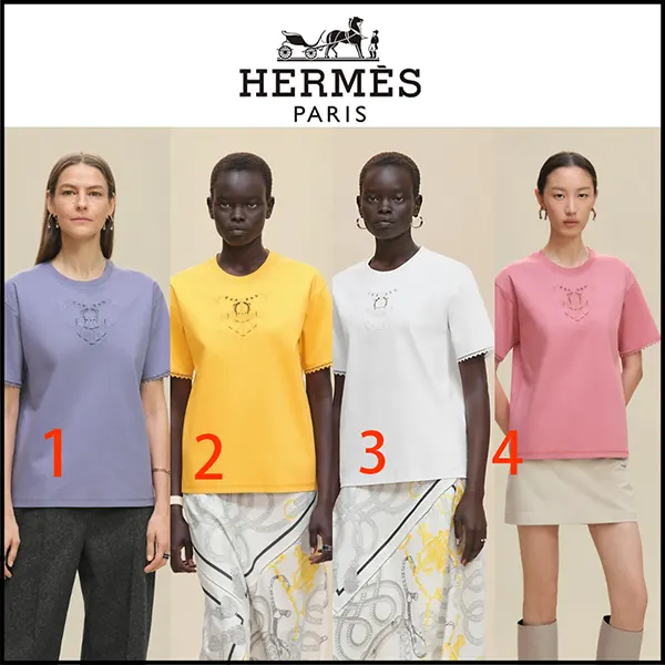 エルメス Tシャツ 激安 半袖 綿 パルフロワ パープル H5H4625DC5D34