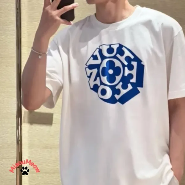 数量限定版！メンズ*LV*ブルーブ ルイヴィトン コピー ロックロゴ ホワイト Tシャツ 半袖 1AIML