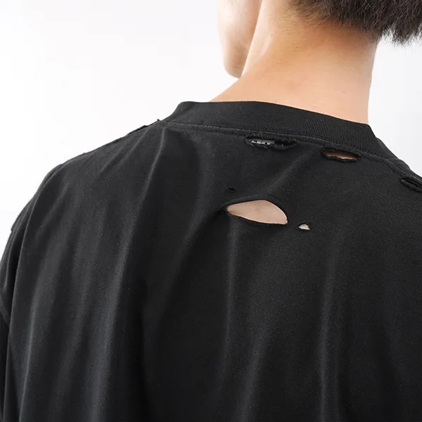 [N級品]激安バレンシアガ ルーズフィット コピー DESTROYED Tシャツ 651795 ブラック