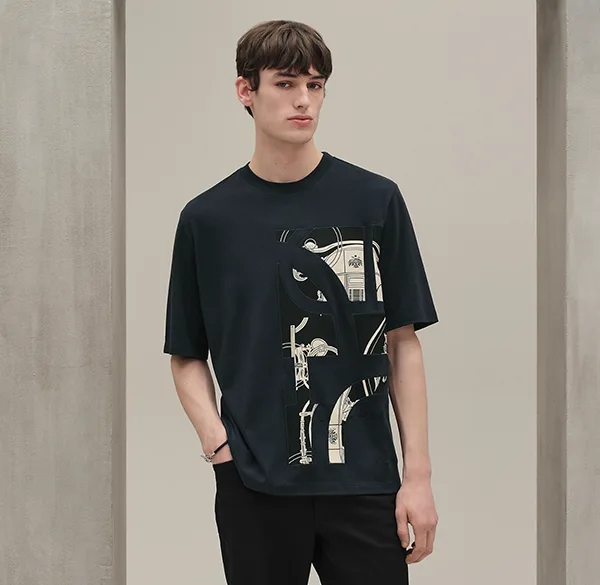 異素材で芸術的に魅せる【エルメス】Ex-Libris Tシャツ 偽物 H567800HA