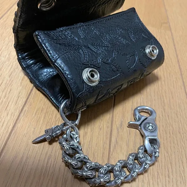 クロムハーツ N級品セメタリーパッチ&エクストラファンシーチェーン 特注品 ３フォールド ウォレット 財布 259104