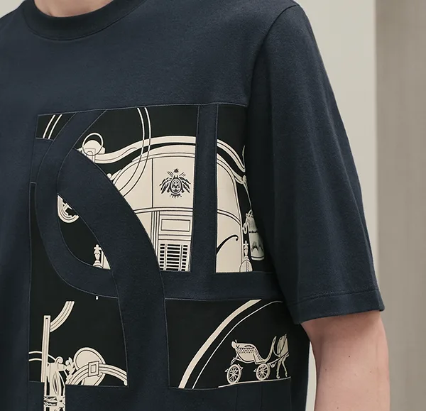 異素材で芸術的に魅せる【エルメス】Ex-Libris Tシャツ 偽物 H567800HA