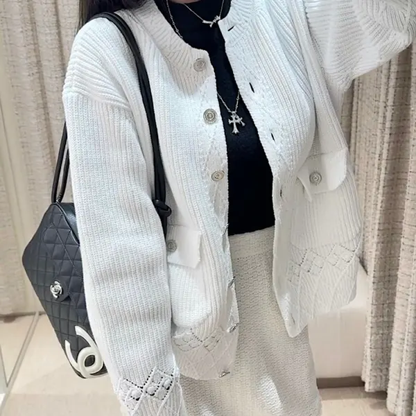 シャネル ココマークボタン ロングカーデ P79195 K11406 AW005