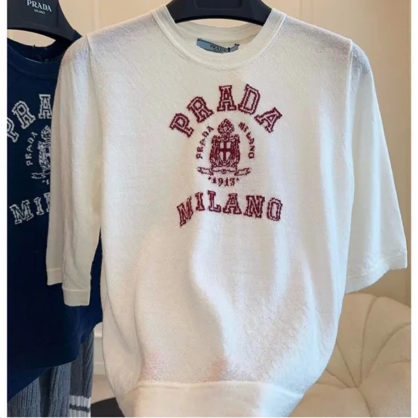 プラダ◆カシミア インターシャロゴ付 Tシャツ 半袖 サマーニット pd2510302