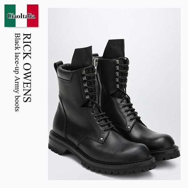 リックオウエンス ブラック Lace-Up Army Boots RU02E1869L
