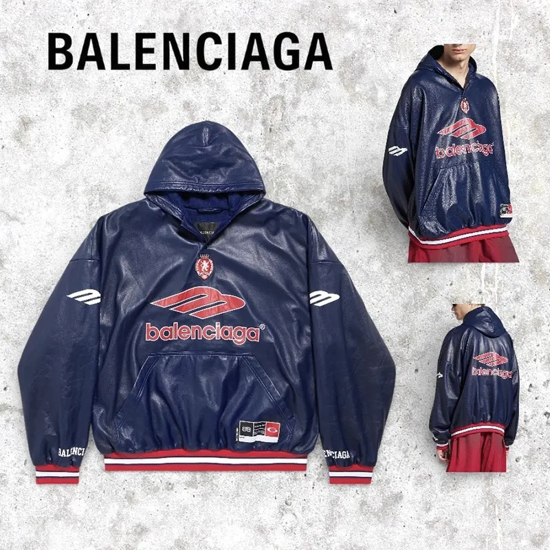 バレンシアガ 3B Football ポロ Hoodie スムースソフトレザー bk5515444