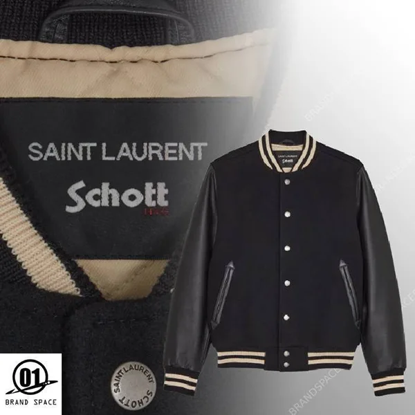 コラボ サンローラン × Schott コピー バーシティジャケット