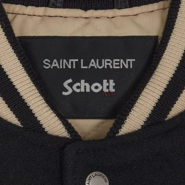 コラボ サンローラン × Schott コピー バーシティジャケット