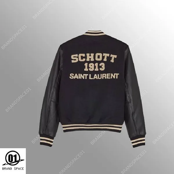コラボ サンローラン × Schott コピー バーシティジャケット