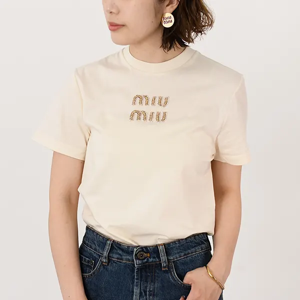 ミュウミュウ 刺繍入りジャージーTシャツ N級品 MJN499-1585-F0018