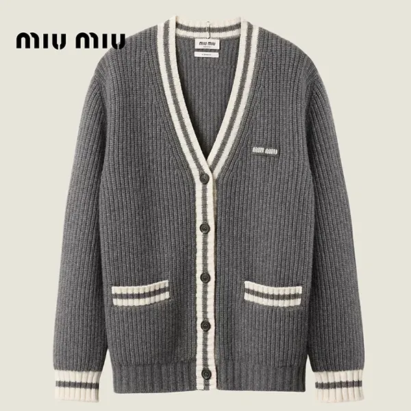 大人気★即完売必至ミュウミュウ リブニット ウールxカシミヤ カーディガン MMF929