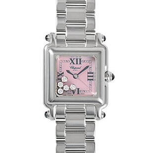 ショパールChopardコピー ハッピースポーツ スクエアミニ 27/8893-23レディース クォーツ ダイヤモンド サファイア ピンク シェル