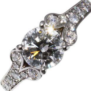カルティエ pt950 ダイヤ1.12ct G-VVS2-EXCELLENT-N0NE /取り巻きダイヤ ソリテール バレリーナ リング 指輪 N41979