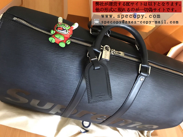 ルイヴィトン コピー シュプリーム M53433 17aw Supreme Louis Vuitton KEEP.45 BA.SP EPI DWT NOIR エピ キーポル・バンドリエール45 ボストンバッグ エピレザー ノワール ブラック ユニセックス